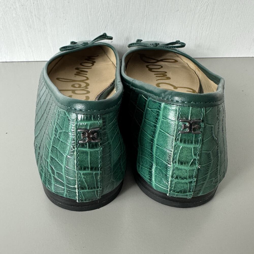 Sam Edelman Shoes Womens 8M Jillie Ballet Flats Green Croc Texture Bow Preppy - Picture 6 of 9